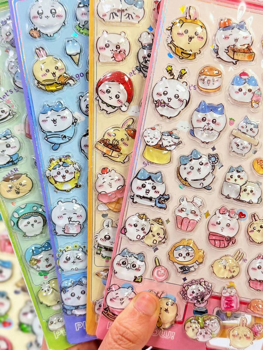 1pc Random Cute Crystal Embossed Sticker, Cartoon Decorative Sticker, Handmade DIY Cartoon Character Diary Material, Diary Decorative Sticker, Stationery Accessory Sticker (Some Styles May Have Color Difference, Shipped Randomly) - Multicolor - View 1