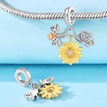 Cute Panda Animal 925 Sterling Silver Charms For Bracelets And Necklace Dangle Pendants Butterfly Elephant Dog Bead Jewelry Present For Women Family Friends - 蜜蜂,向日葵,蝴蝶 - 查看 4