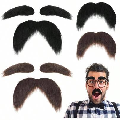 Mustache And Eyebrows Set Men Classic Halloween Self Adhesive Beard Novelty Realistic Mustaches Cosplay Costume Festival Party