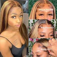 13x6 13x4HD Clear Lace Front Wig, Brazilian Human Blended Hair Straight, Glue-Free - 200% Density Forehead, Pre-Plucked Hairline & Baby Hair, 34 Inches Natural Black, Easy To Wear, No Glue Required - SP4/27 - View 6