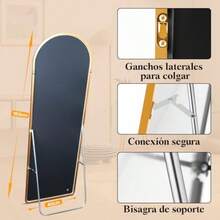 RR Espejo de Cuerpo Completo para Piso o Pared de 150x40 cm Marco de Metal Ideal para Recamara Vestidor Cambiador Diseño Moderno y Versatil Soporte Ajustable - DoradoRedondo - Ver 5
