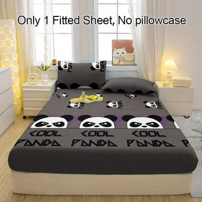 1件柔软透气熊猫图案床笠，舒适床垫保护套，适用于卧室、客房和宿舍，床上用品罩（不含枕套）