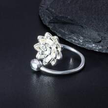 1枚简约优雅的925银莲花戒指，适合女性日常、度假、婚礼佩戴。 - 銀色 - 查看 3