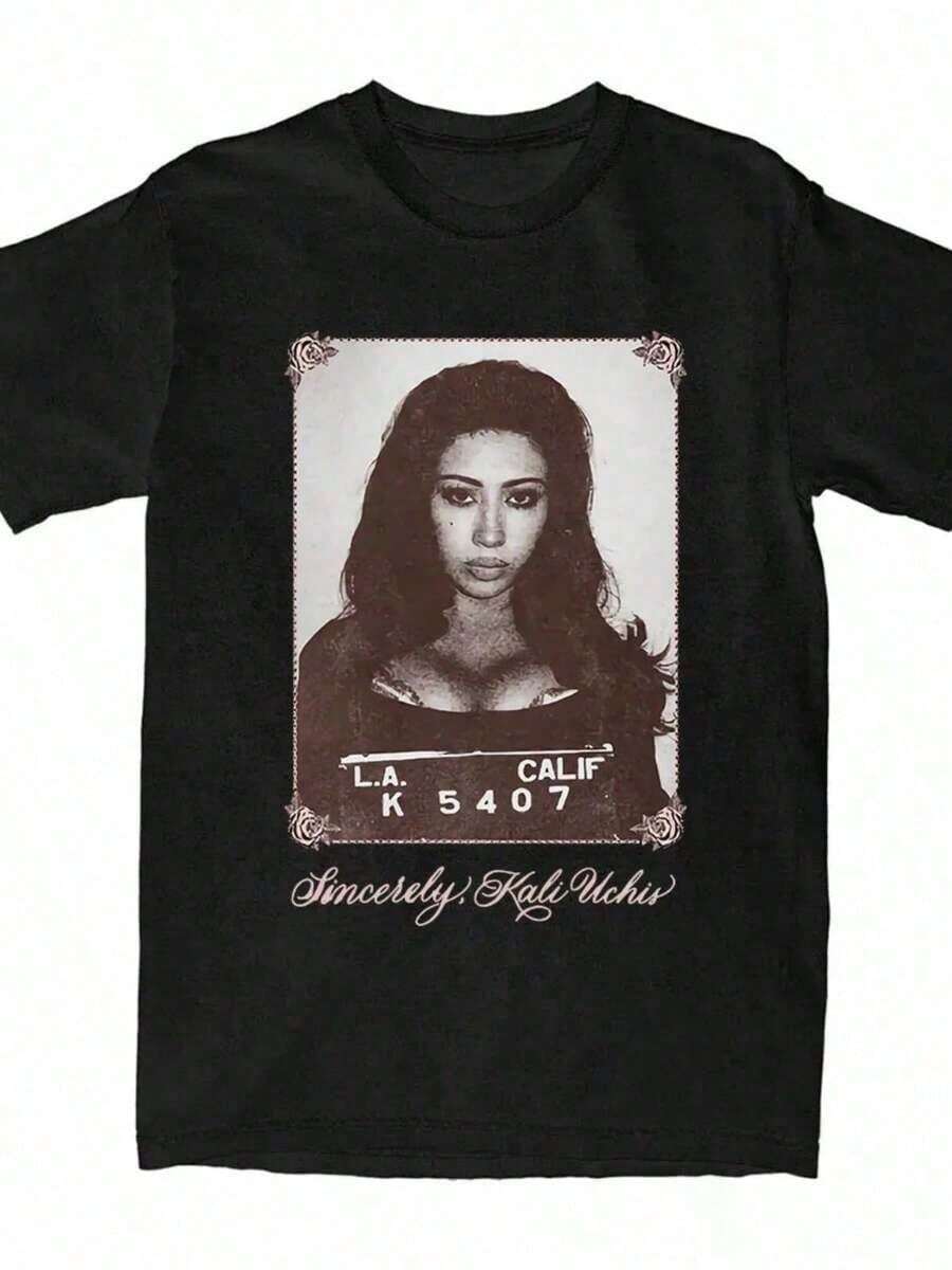 KALI UCHISs Sincerely Photo T-Shirt Cotton Short Sleeve Female TShirt Graphic Printing Clothing Unisex Streetwear Women - 黑色 - 查看 1