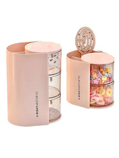 1pc Rotating Multi-Layer Headpiece Storage Box | Dustproof Plastic Material, Children's Hair Accessory Storage Box, Rotating Design, Transparent And Visible | Desktop Storage Box, Can Store Cosmetics, Pencils, Art/Handicraft/Sewing Supplies, Hair Clips/Headbands/Hair Ties, Valentine's Day/Birthday Gift | Headpiece Storage Box