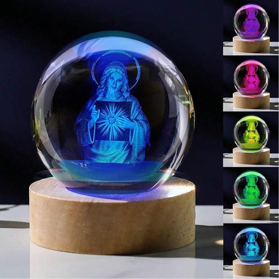 3D Carved Crystal Ball With Laser Engraved USB Night Light, Creates Halloween Atmosphere, Suitable For Believers And Enthusiasts, Christmas Decoration Light, Small Gift, Holiday Gift, Christmas, Halloween, Thanksgiving Gift, And Thoughtful Present - Multicolor - View 1
