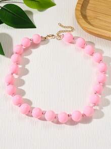 1 pieza Collar de cuerda anudada con cuentas de plástico acrílico de estilo bohemio y geométrico redondo para el verano y la playa, joya hecha a mano como regalo para mujeres, para uso diario - Collar de resina con cuentas hechas a mano - Ver 4