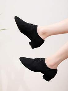 3.5厘米低跟黑色软底爵士舞鞋，系带帆布室内运动鞋，厚底舞鞋，适用于芭蕾舞、莎莎舞、现代舞练习、演出、舞厅，舒适、柔软、轻便、透气 - 黑色 - 查看 2