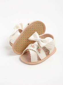 Infant/Toddler Boys/Girls Sandals, Comfortable High-Quality Summer Outdoor Casual Beach Shoes With Floral Bow, Non-Slip Soles, Newborn/Infant First Walking Shoes - White - View 8