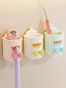 1pc Toothbrush & Rinse Cup Holder, Wall Mounted Bathroom Organizer, No Drilling Required - Multicolor - View 1