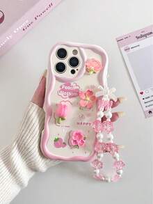 Cream Textured Painted Accessory With Attached Chain Wave Edge Cartoon Phone Case Compatible With Apple, Redmi Series - Multicolor - View 5