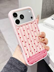 1pc Cute Red Heart & Striped Design Padded Shockproof Textured Phone Case, Suitable For Women's Daily Use, Fashionable Phone Case Compatible With IPhone 15/16 Pro/16/16 Pro Max/15 Pro Max, Apple 17/17 Pro/17 Pro Max, 13/13 Pro/13 Pro Max/14/14 Pro Max - Multicolor - View 1