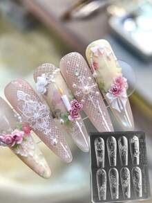 3D玫瑰花硅胶模具，DIY美甲、珠宝、配饰 - 無色 - 查看 8