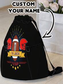 1pc Customized Name & Cartoon Football Pattern Drawstring Backpack With Pockets, Personalized Back To School Gift, Suitable For Children And Teenagers - Multicolor - View 7