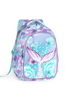 3件套儿童时尚美人鱼尾巴，可爱宇航员图案背包套装，配有可调节加厚网眼肩带和柔软网眼背板，是上学、旅行、户外活动和度假的完美礼物