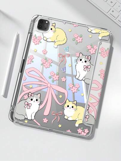 This Beautiful And Cute Cartoon Anime Pink Floral Cat Bow Double-Sided Colorful Acrylic Transparent Crystal Back Cover Is Shock-Resistant , Suitable For The 7th, 8th (10.2 Inch), And 10th Generation IPads. It Has A Built-In Pen Slot, Supports Sleep/Wake Function, And Multiple Folding Stand Modes, Making It An Ideal Holiday Gift.