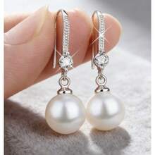 Accessories Wish   Drop Pendant Oval Pearl Earrings Bridal Earrings Earrings - Hạt tròn bạc - Xem 5