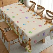 1pc Easter Bunny Print Table Napkins, Easter Egg & Bunny Tablecloth, Polyester Rectangular Tablecloth, Dining Room Decoration, Home Easter Decoration, Easter Party Gift, Festive Easter Party Supplies, Easter Party Decoration - Multicolor - View 16