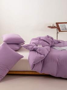 3Pcs Solid Color Duvet Cover Set, Soft & Breathable, Wrinkle-Resistant, Full Size (1 Duvet Cover + 2 Pillow Shams, No Filling), Suitable For All Seasons. Soft & Comfortable, Suitable For Dorm, Home Bedroom, Hotel Use. With Zipper Closure And Pillow Shams, Multi-Color Soft , Extra Large Bedding Set, Extra Large Duvet Cover Suitable For Room Decor, Travel And Dorm (Boys/Girls) - Lilac Purple - View 8