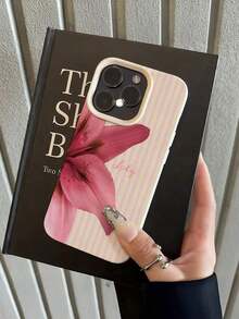 1pc White Floral Blue & Pink Striped Minimalist Pattern Full Coverage TPU Shockproof Phone Case Compatible With Apple 16, 15, 14, 13, 12, 11 Pro Max And Series - 款式5(1pc) - 查看 3