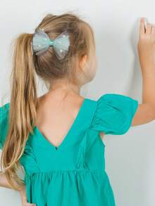 2个网状蝴蝶结发夹，纯色鸭嘴夹，优雅珍珠发夹，甜美发饰，适合日常佩戴和生日派对，可爱头饰，青少年情人节礼物 - 薄荷綠 - 查看 3