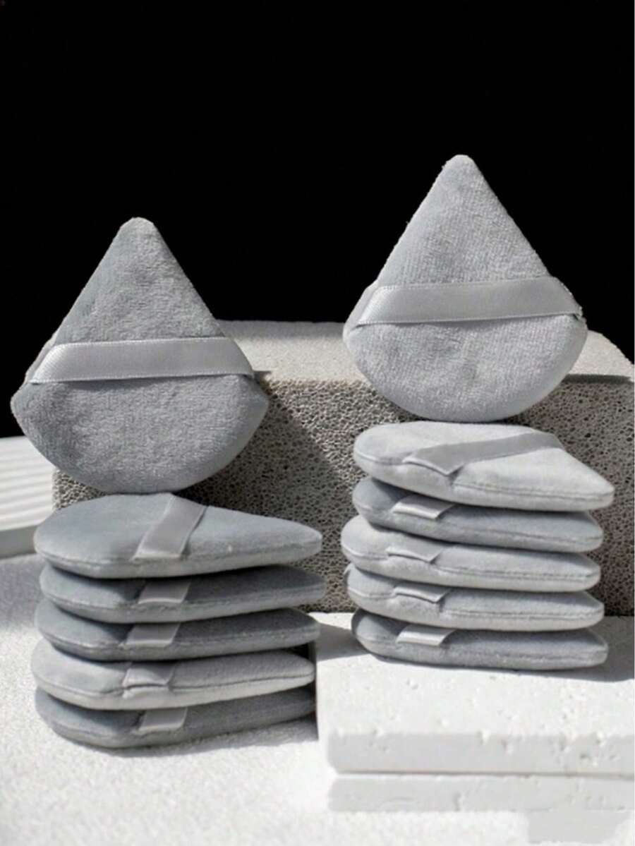 10pcs Triangle Velvet Powder Puff Pizza Powder Mini Face Makeup Sponge, Washable Lightweight Makeup Tool, Suitable For All Skin Types, Ideal For Applying Wet And Dry Powder, Great For Makeup Beginners,Giveaways,Travel,Cheap Stuff,Travel Essential - Grey - View 1