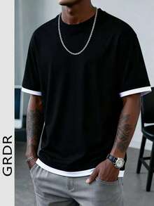 GRDR Men's Classic Crew Neck Short Sleeve T-Shirt, Fashionable Minimalist Commuting Versatile - Black - View 3