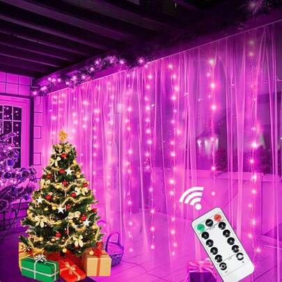 Remote Control Curtain Lights, Holiday Wreath Fairy Lights, 8 Function Camping Decor Lights, Valentine's Day Decor, Romantic Pink Atmosphere Wedding Party Lights, 4 Light Color Options, Holiday Lighting Decor, Birthday Party Decor Lights, Date Night & Family Dinner Lights, Bedroom Curtain Lights, Christmas & Halloween Decor Lights