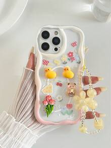 1pc Cream Patterned Painted Accessory With Attached Chain And Wavy Edge Cartoon Phone Case Compatible With IPhone 14, 14 Pro, 14 Pro Max, 13, 13 Pro, 13 Pro Max, 11, 11 Pro Max, 12, 12 Pro, 12 Pro Max, XR, XS, 15, 15 Pro, 15 Pro Max, 16, 16 Pro, 16 Pro Max, 17, 17 Pro, 17 Air, 17 Pro Max, Galaxy S24, A04, A12, A13, A14, A23, A24, A32, A33, A51, A52, A53, A54, A72, Redmi Series Redmi 9, Redmi 9A, Shock-Proof Phone Case - Multicolor - View 7