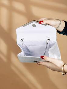 REMANLAND Shiny Evening Clutch, Elegant Fashion Envelope Bag, Ladies Wedding Party Handbag - Silver - View 7