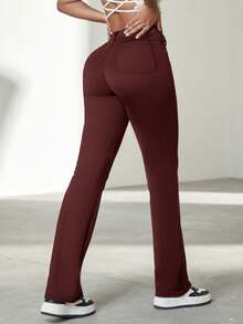 Quần legging yoga Y2K ôm sát, co giãn cao, có túi bên hông, kiểu dáng tối giản và thoải mái, chất lượng cao, phù hợp cho mặc hàng ngày, chạy bộ, thể thao, dạy học và nhiều dịp khác, quần dài nữ cho mùa thu. - Màu Đỏ Sâu - Xem 2