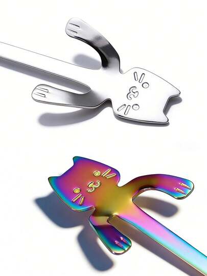 Cuchara para café y té con forma de gato, cuchara de mezclar mini gato de acero inoxidable linda, cuchara de café colgante, adecuada para revolver postres, bebidas y batidos (varios colores): Hogar y Cocina