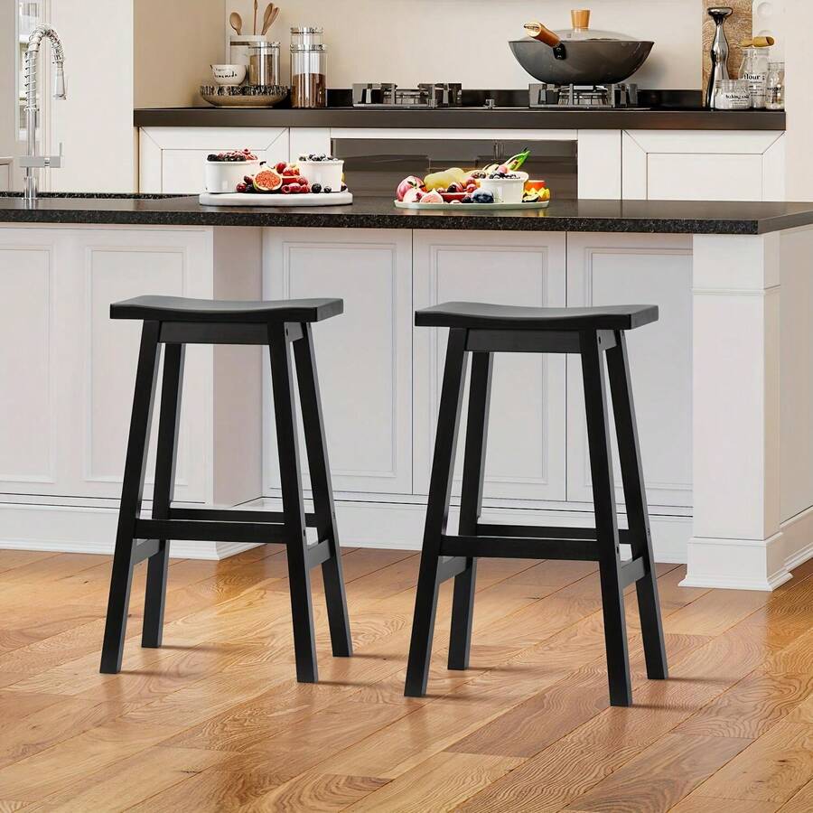 DOPINMIN Bar Stool Set Of 2, Bar Dining Chairs, Backless Barstools For Kitchen - 棕色 - 查看 1