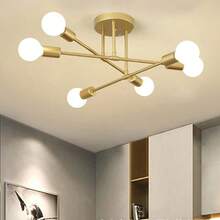 Multi-Head Branched Ceiling Light Fixture, Nordic Style For Living Room, Bedroom, Dining Room, Home Lighting, American Style, Bulbs Not Included - Gold - View 6