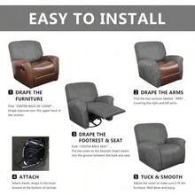 Trugenix-Recliner Sofa Covers - Leather Like Recliner Sofa Covers 3 Seater Recliner Couch Covers For 3 Cushion Couch 8 Pieces Washable Stretch Reclining Sofa Slipcovers (Brown)-GP - 01-淺灰色 - 查看 7