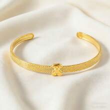 Simple Cute 18k Gold Texture Teddy Bear Pattern Open Stainless Steel Bracelet For Girls Women Daily Party School Hoilday Wear Birthday Gift - Gold - View 4