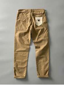 [¡Imperdible!​ ]Pantalón de Declaración de Lavado Pesado, Estilo Retro USA para Hombre. Acabado Grueso y Desgastado, Corte  de Trabajo - Un Básico de Herencia Urbana con Diseño Exclusivo - Caqui - Ver 3