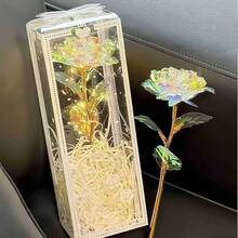 1支彩色发光玫瑰，人造花束，永不凋谢的花卉装饰，多色塑料假花，仿玫瑰，送给女性的礼物，母亲节礼物，情人节礼物，生日/婚礼派对，家居装饰 - 彩色 - 查看 11