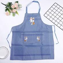 1 Piece/Convenient Polyester Adult Apron With Rabbit Pattern, Kitchenware, Mother's Day Gift, Kitchen Accessory, Friend Gift, Cooking Apron - Blue - View 3
