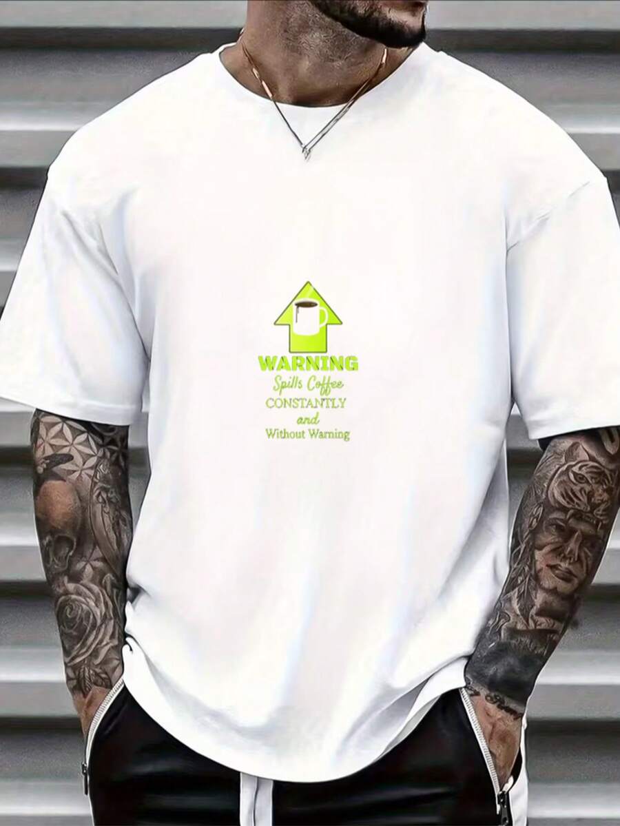 y Essential Dark Blue Fun Coffee Pattern Short Sleeve T-shirt - Blanco - Ver 1