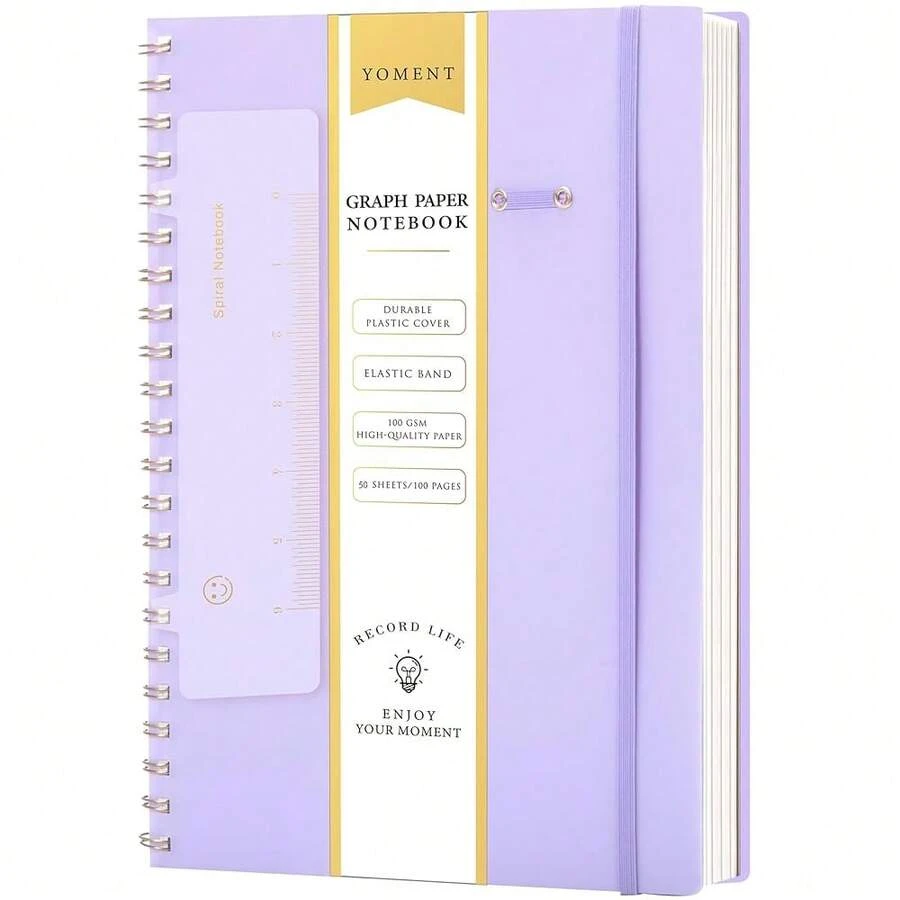 Yoment Graph Paper Notebook Spiral Notebook 8.5 X 11 A4 Large Grid Paper Notebooks, 100 GSM Thick Graph Paper, Plastic Cover Graphing Notebook For Work Schoolsss Engineering, A4 Purple - E-graph-a4EGraphA4 - View 1