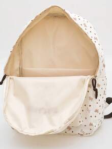 1个米色灯芯绒面料背包，配有顺滑拉链、刺绣蝴蝶结装饰、笔记本电脑隔层，时尚休闲多功能大容量背包，适合女性日常使用 - 米色 - 查看 10