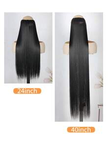 24 Inch/40 Inch Women'S Straight Clip-In Hair Extensions Bundles, 5 Clip Shaped Design, All-In-One Hair-Volume Synthetic Wig, Easy To Use, Suitable For All Hair Types, Natural Results - Black - View 5