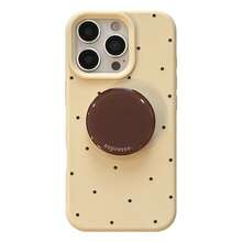 GUCADI 1pc Mocha Brown Milk Bubble + Milk Foam Holder High-End Holder Compatible With IPhone 17, Apple 15 Phone Case, Autumn/Winter, Retro, Personalized, Geometric, European And American Style, Minimalist, Niche, Ins Style - Creamy Yellow - View 5