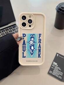 Funda de teléfono de bambú beige con licencia oficial de Paul Frank, funda protectora de Body completo con protección de cámara, diseño con mono, conejo, bote de remo y patrón de letras, nuevo diseño compatible con iPhone 13/14/15/16 Pro Max - Multicolor - Ver 3