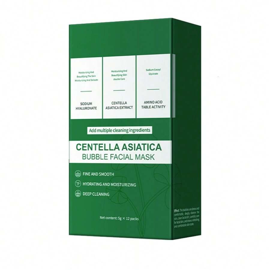 Centella Asiatica Bubble Face Mask,Centella Asiatica & Hyaluronic Acid For Moisturizing & Hydrating,Moisturizing Pore Cleanser Individually Packaged, 10 Seconds To Foam - 12 Pack - 1盒 - 查看 1