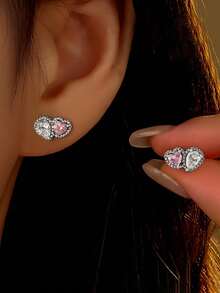 1 Đôi bông tai hình trái tim và giọt nước thanh lịch đính đá Zirconia, chất liệu bạc 925, bông tai nữ duyên dáng và lãng mạn, món quà sinh nhật, quà kỷ niệm, quà tặng bạn gái chất lượng cao. - Bạc - Xem 4