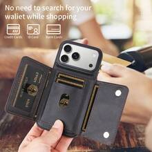 1pc Leather Flip Stand Wallet Case With Card Slots Compatible With Apple 17 Pro Max / Galaxy A56 Smartphone - Black - View 3