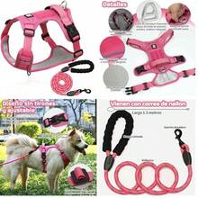 MESVIER Arns para Perro Mediano Grande Pequeo con Correa 1.5m, Pechera para Perro Ajustable Reflectante Transpirable, Arneses para Perro Sin Tirones para Caminar Viajar Entrenar Perros Accesorios - m+negro1 2 - Ver 23