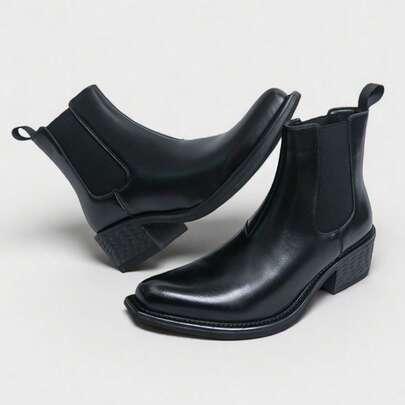 Men's Classic Black High-Top Chelsea Leather Boots, Combining Business, Casual And Retro Fashion Styles. This Pointed Toe Wedge Boot Features Microfiber Leather Upper And Rubber Sole For Comfort And Durability. Slip-On Design Suitable For Daily Commute, Weddings, Parties, Vacations And More. Also A Perfect Gift Option For Holidays Or Birthdays.